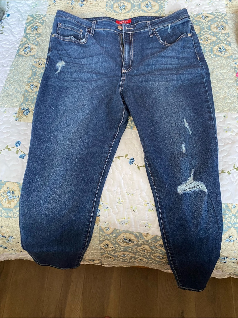 GUESS Dark Indigo Distressed Boyfriend Jeans